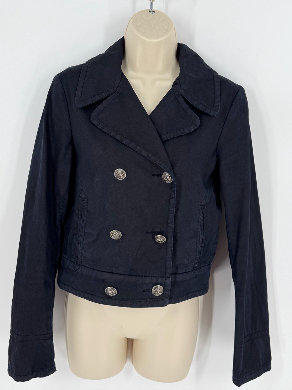 Vintage Y2K Polo Jeans Co Ralph Lauren Navy Cropped Military Jacket M Heritage - Picture 3 of 9